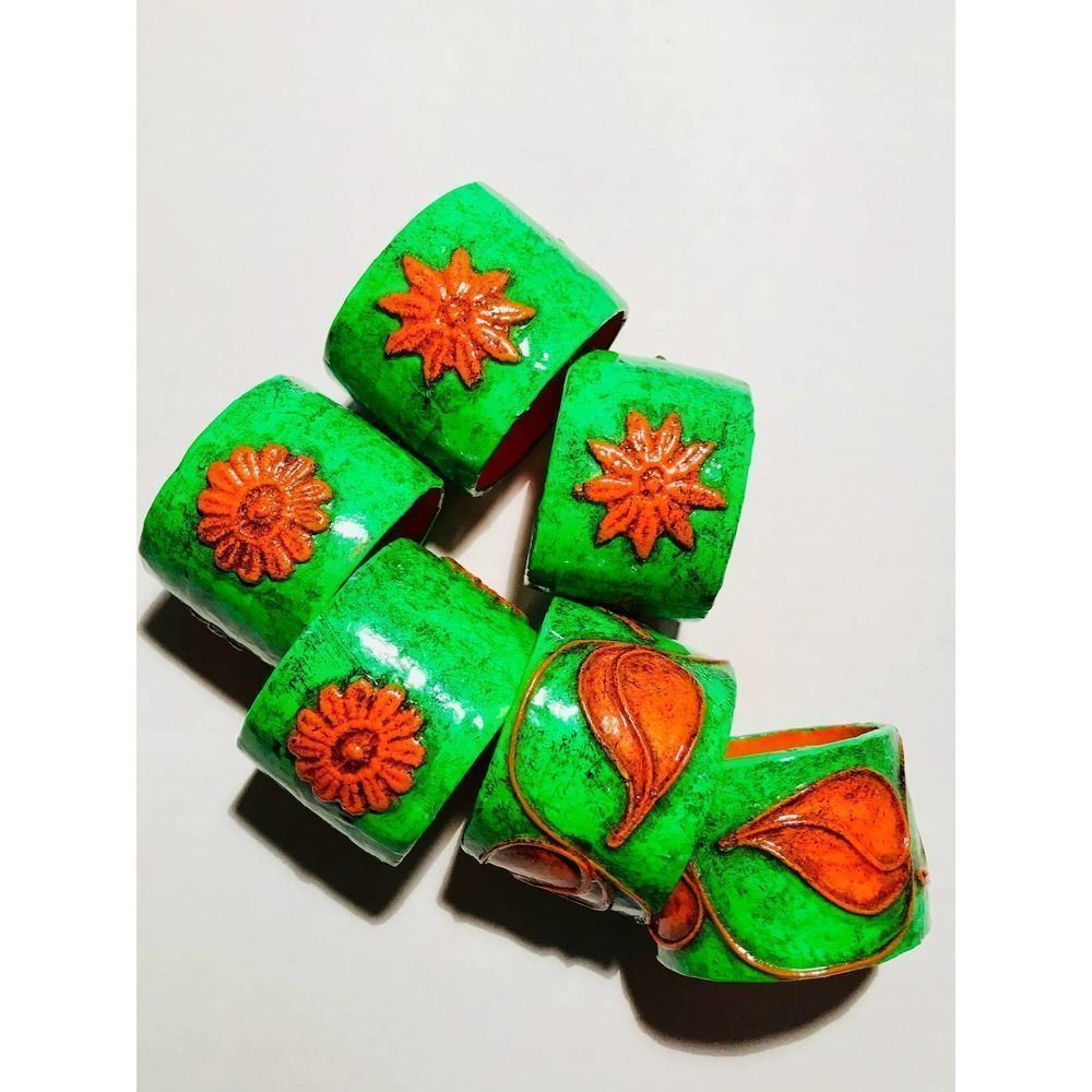 Napkin Holder Hand Made Paper Mache, Set of Six, Green Orange Table Settings